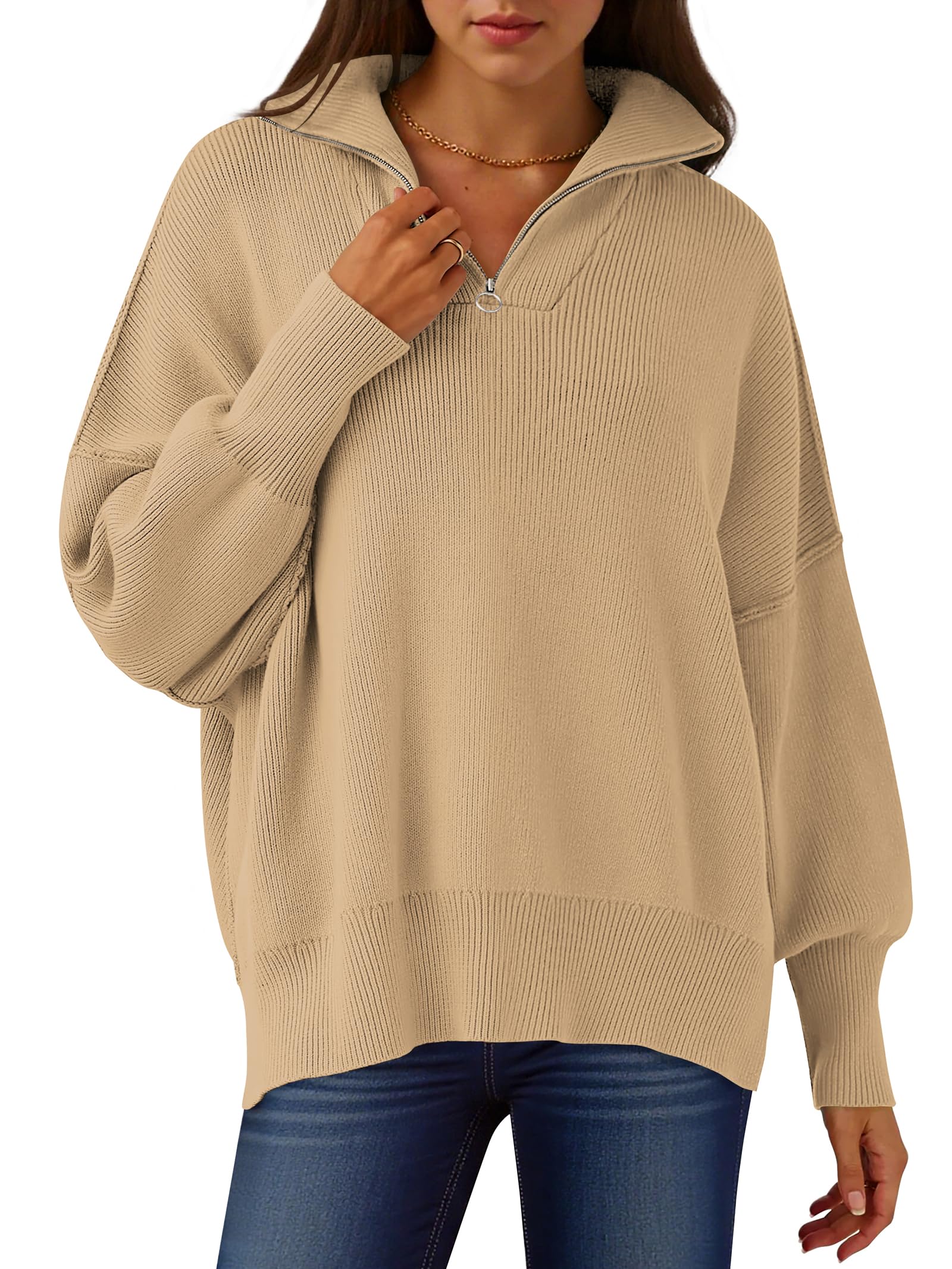 ANRABESS Women's Oversized Fashion Long Sleeve Quarter Zip Baggy
